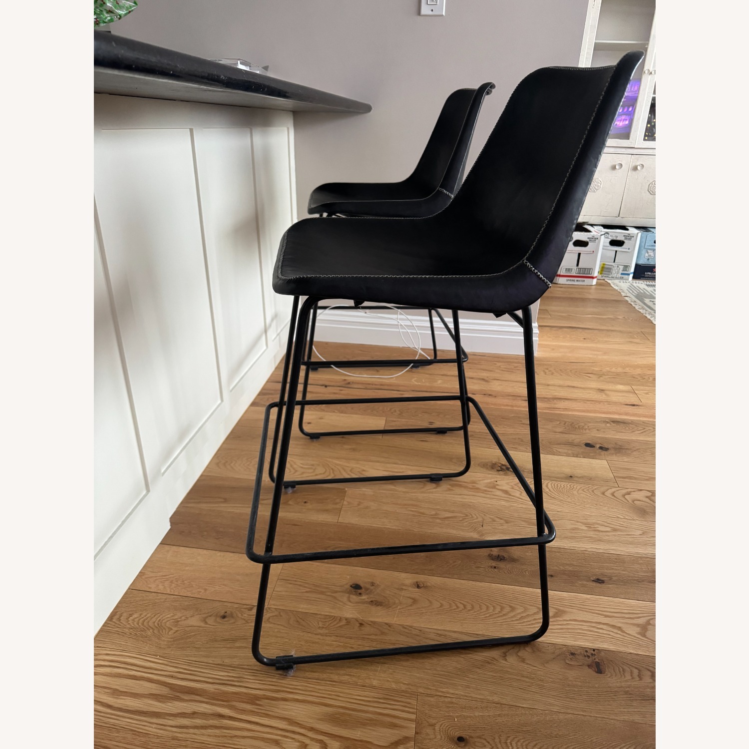 Vintage/Antique Sol Y Luna Black Leather Stools - image-2