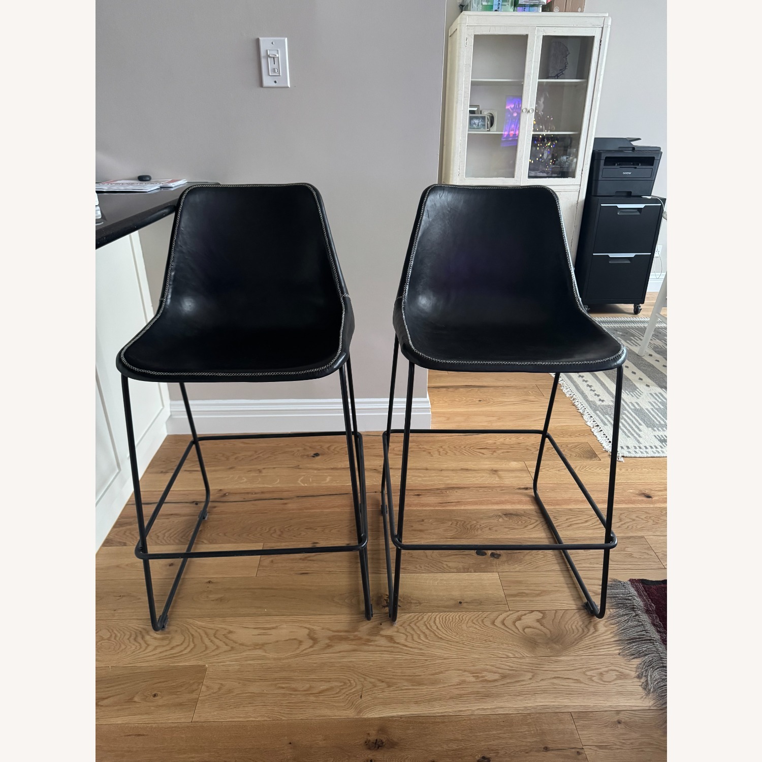 Vintage/Antique Sol Y Luna Black Leather Stools - image-1