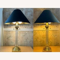  Vintage Brass & Crystal Table Lamp Set
