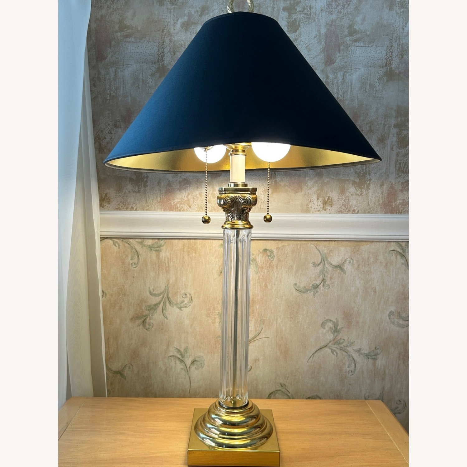  Vintage Brass & Crystal Table Lamp Set - image-1