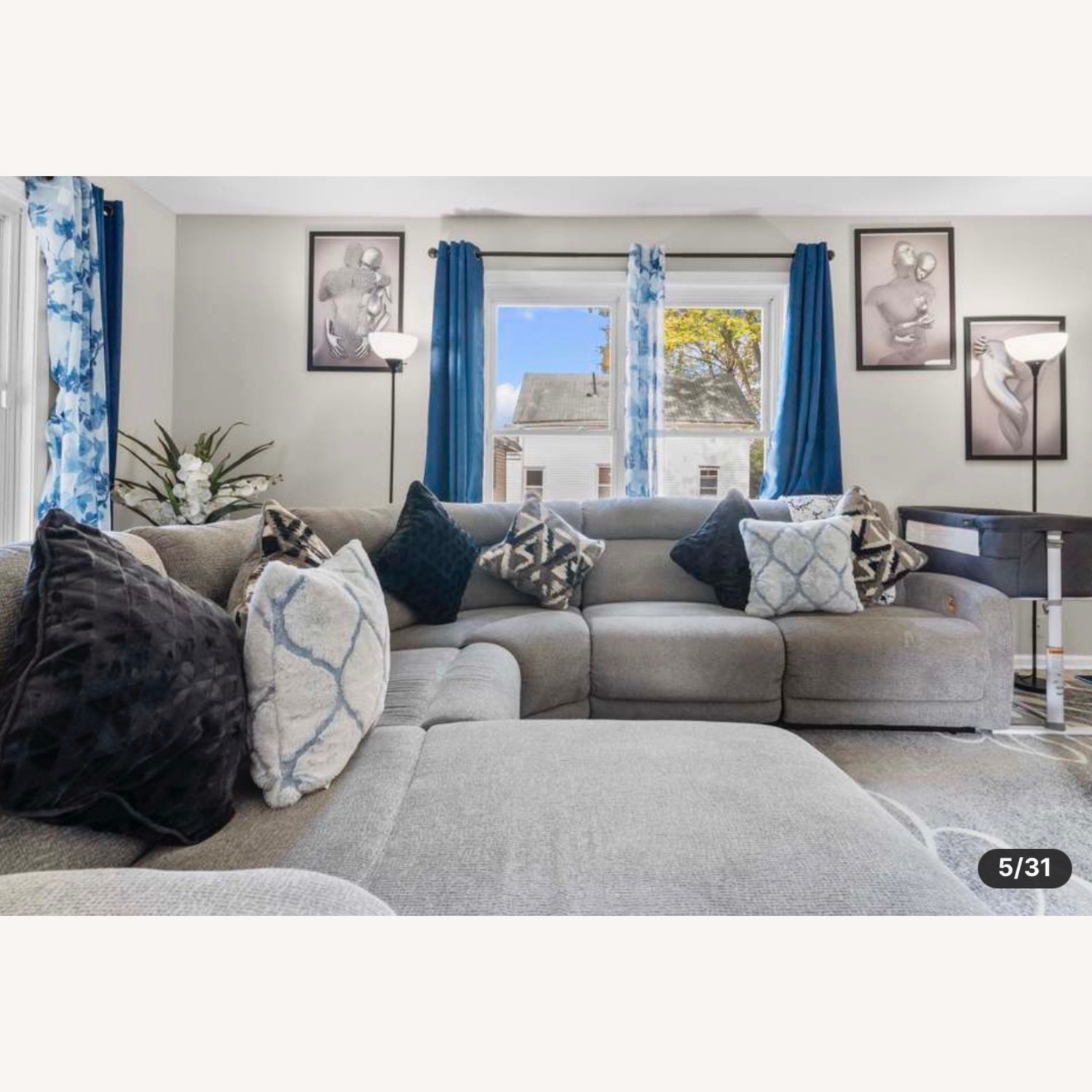 Raymour & Flanigan Light Gray Fabric 3+ Piece Sectional - image-2