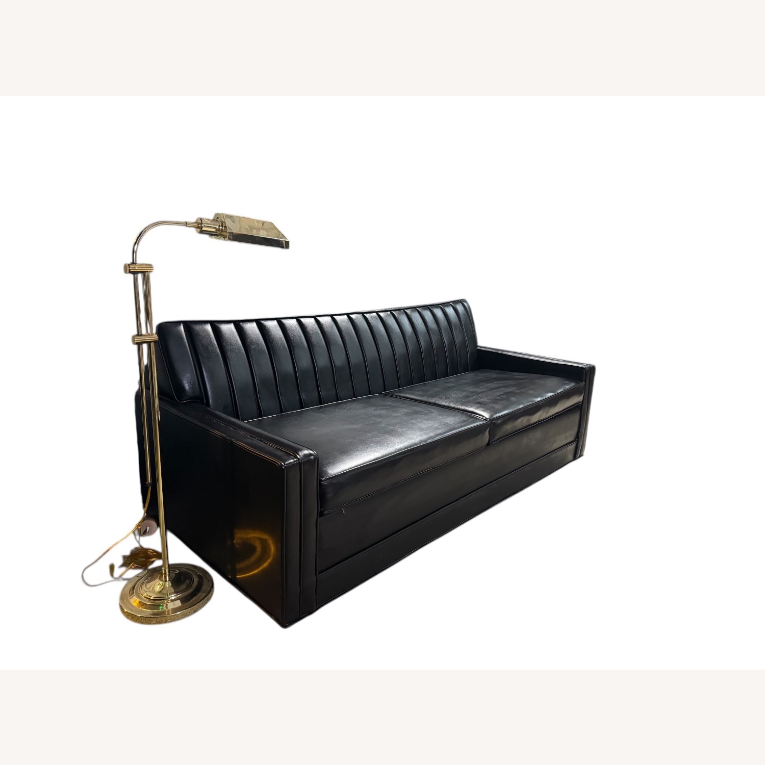 Mid Century Black Leather Sleeper Sofa - image-5