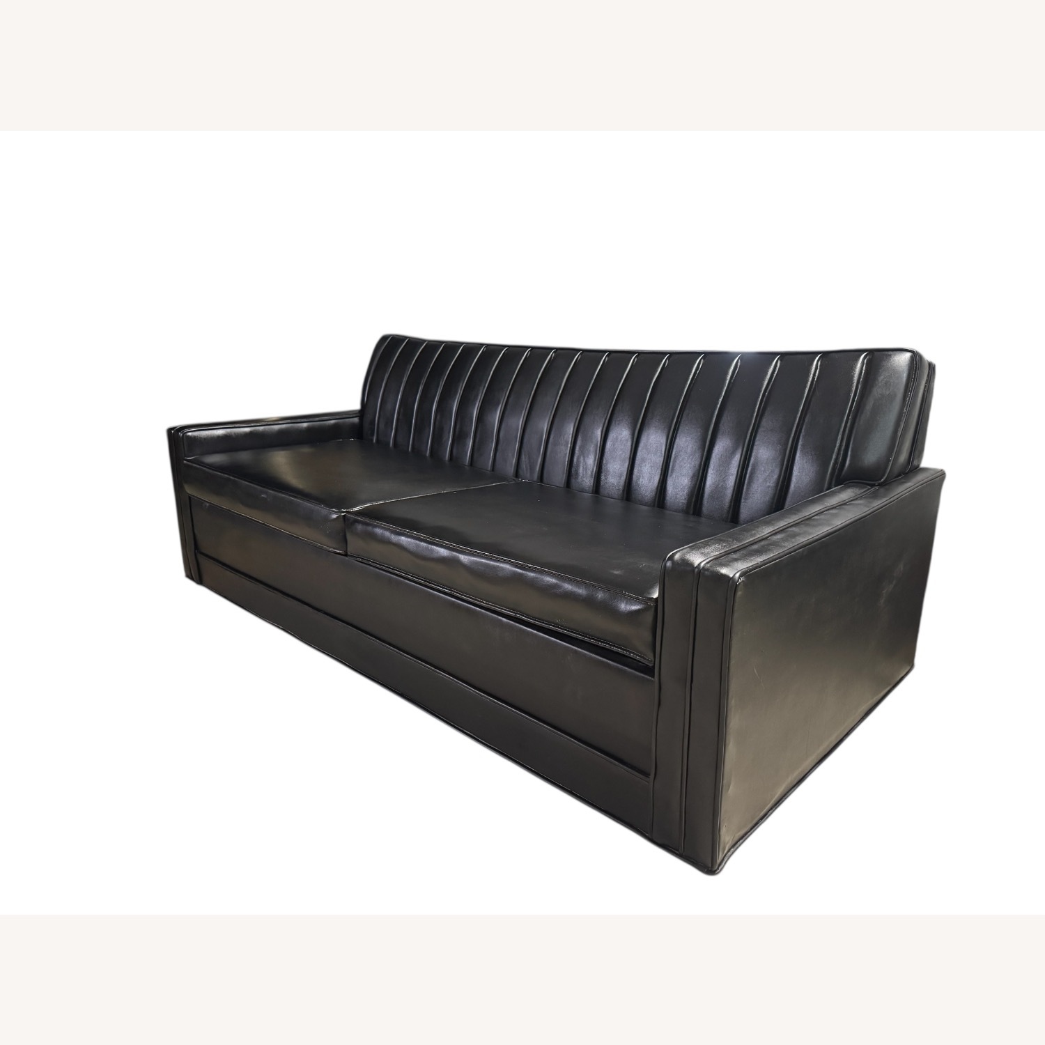 Mid Century Black Leather Sleeper Sofa - image-1