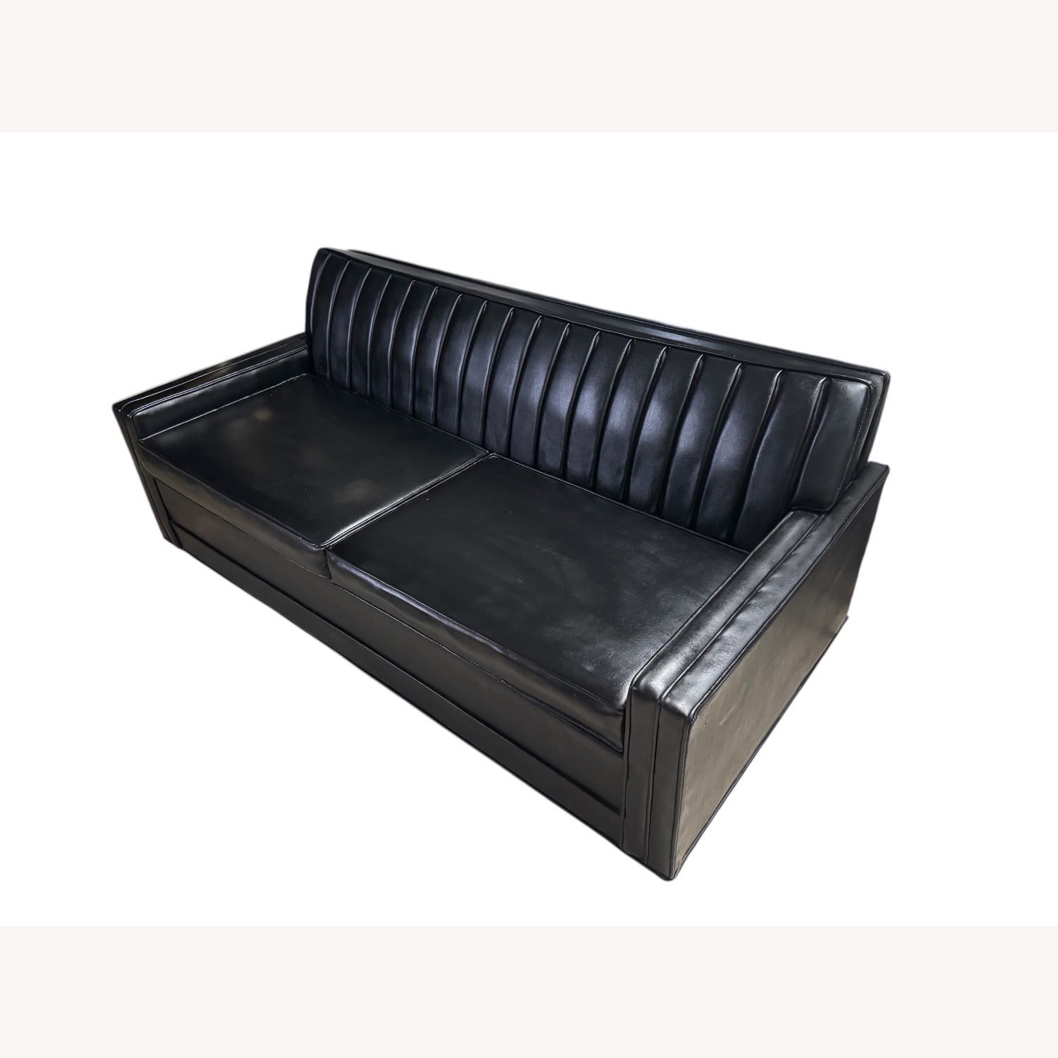 Mid Century Black Leather Sleeper Sofa - image-3