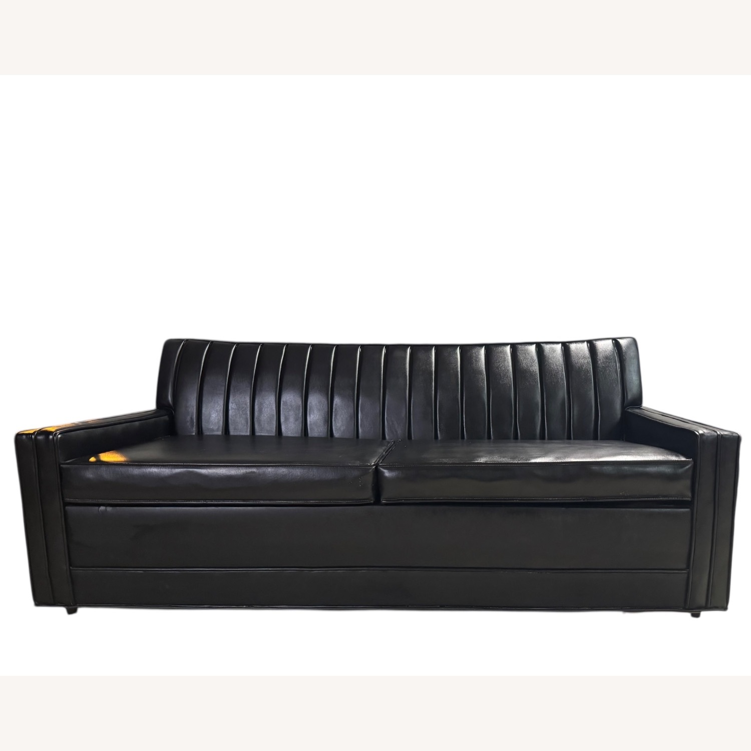 Mid Century Black Leather Sleeper Sofa - image-2