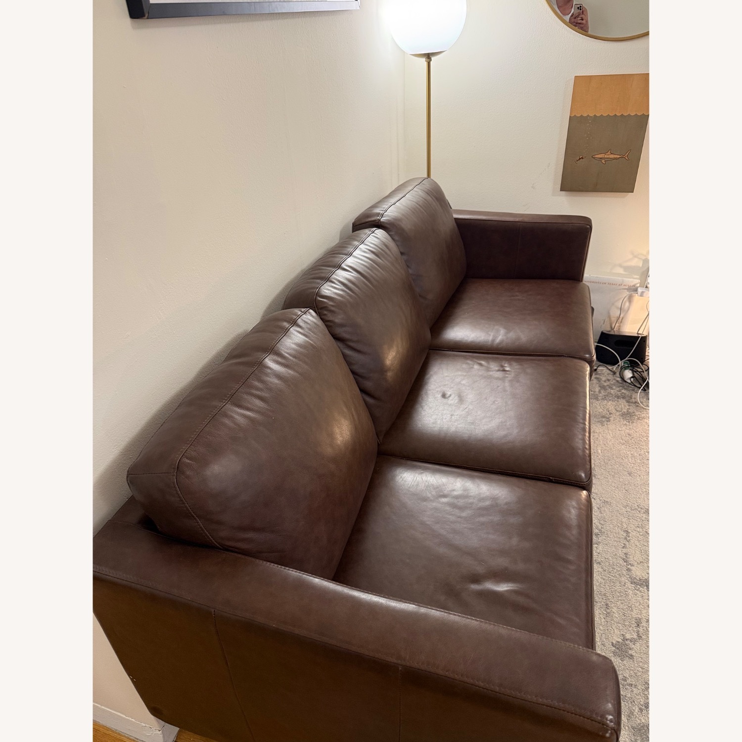 3 Seater Leather Brown Sofa - image-1