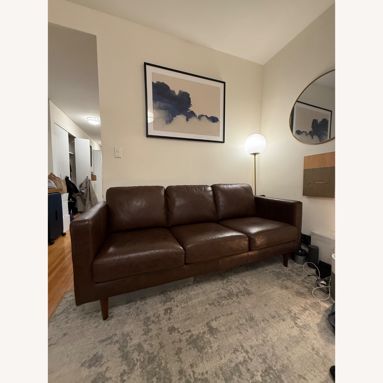 3 Seater Leather Brown Sofa - image-3