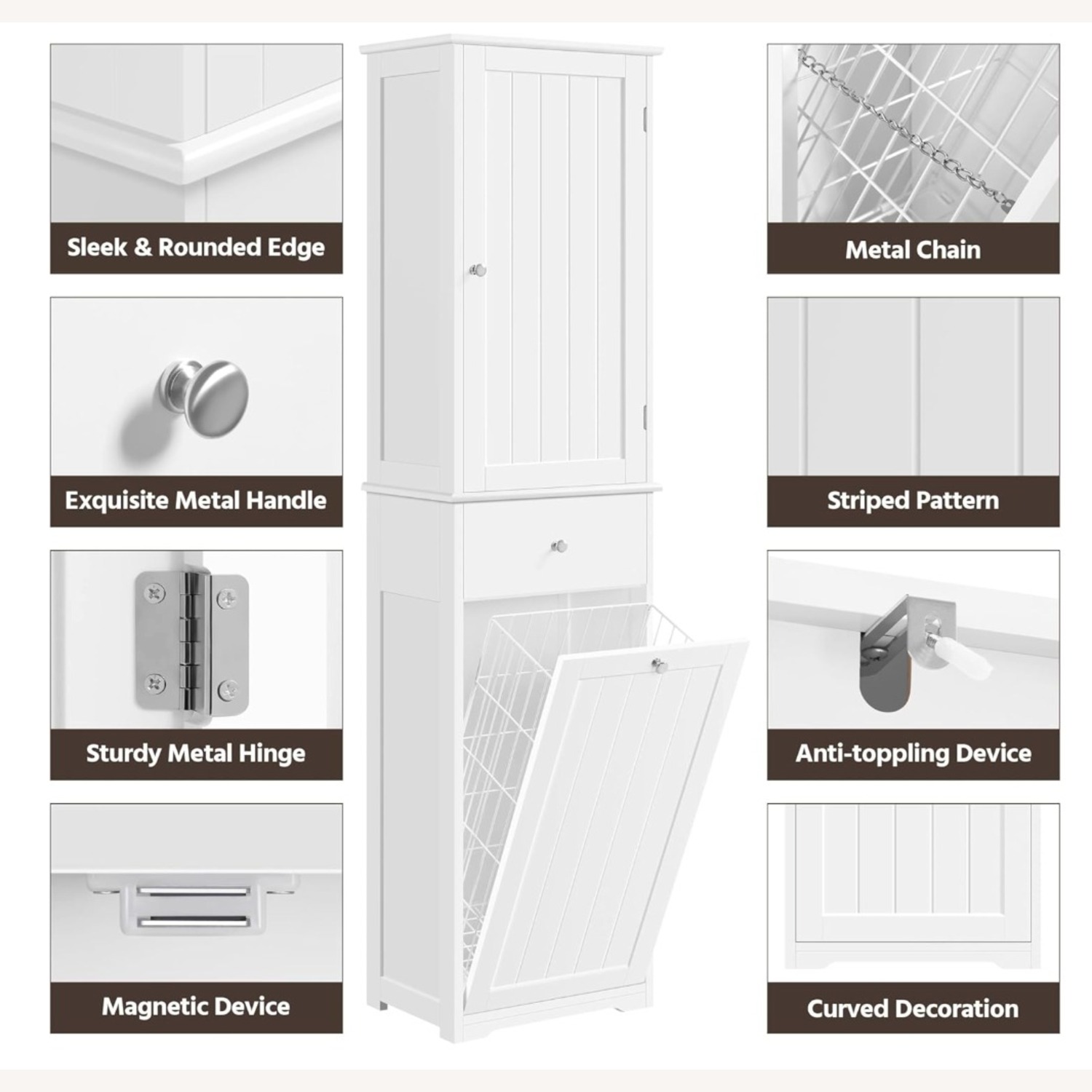 Amazon Tall White Bathroom Cabinet w Laundry Basket - image-5