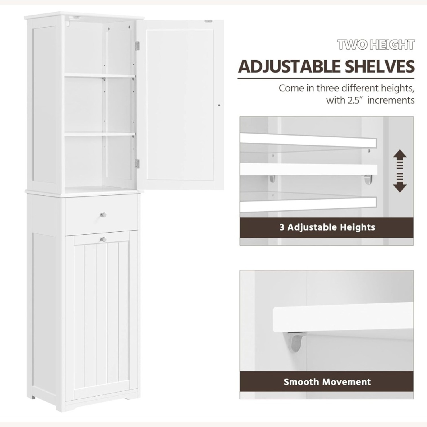 Amazon Tall White Bathroom Cabinet w Laundry Basket - image-6