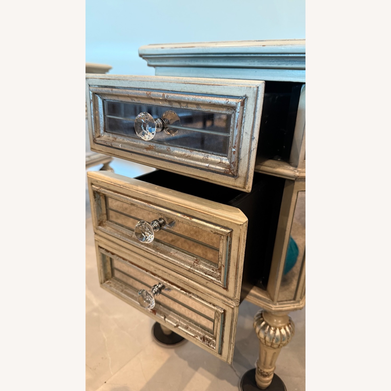 Horchow Dresden Gold Mirrored Glass Nightstands - image-10