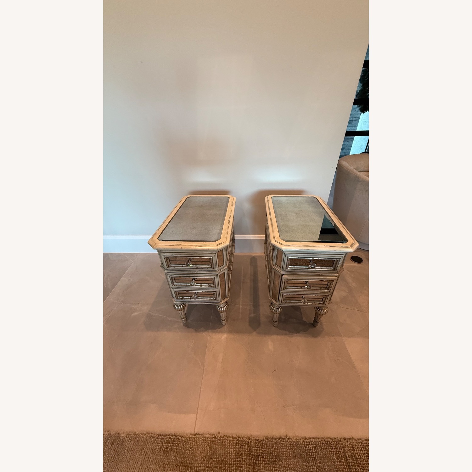 Horchow Dresden Gold Mirrored Glass Nightstands - image-2