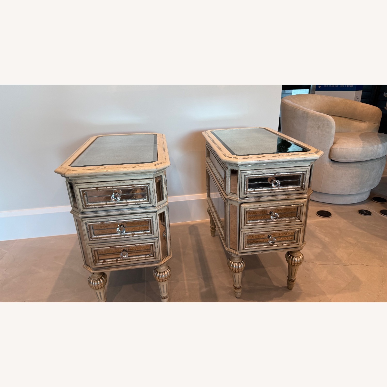 Horchow Dresden Gold Mirrored Glass Nightstands - image-1