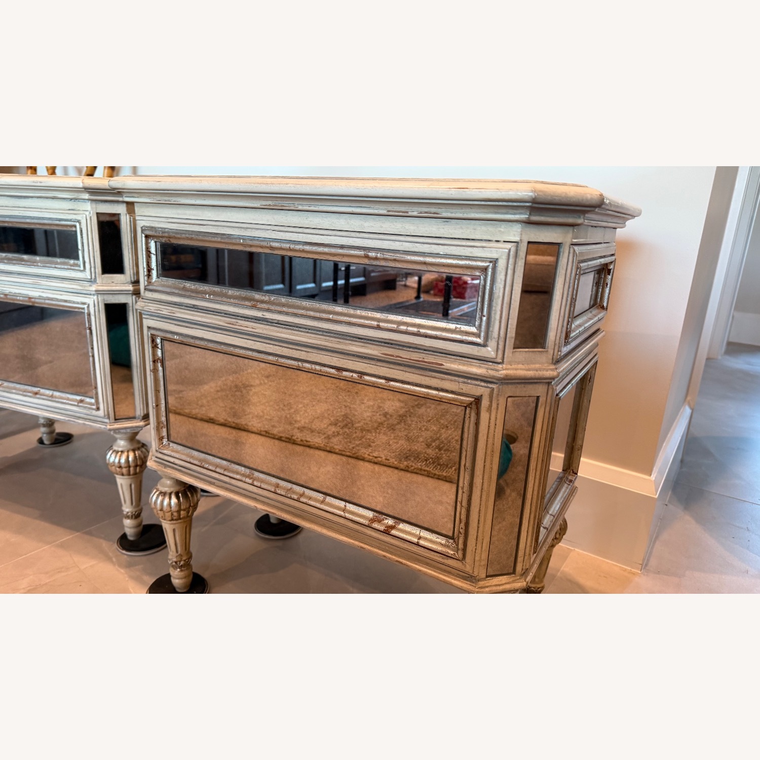 Horchow Dresden Gold Mirrored Glass Nightstands - image-11