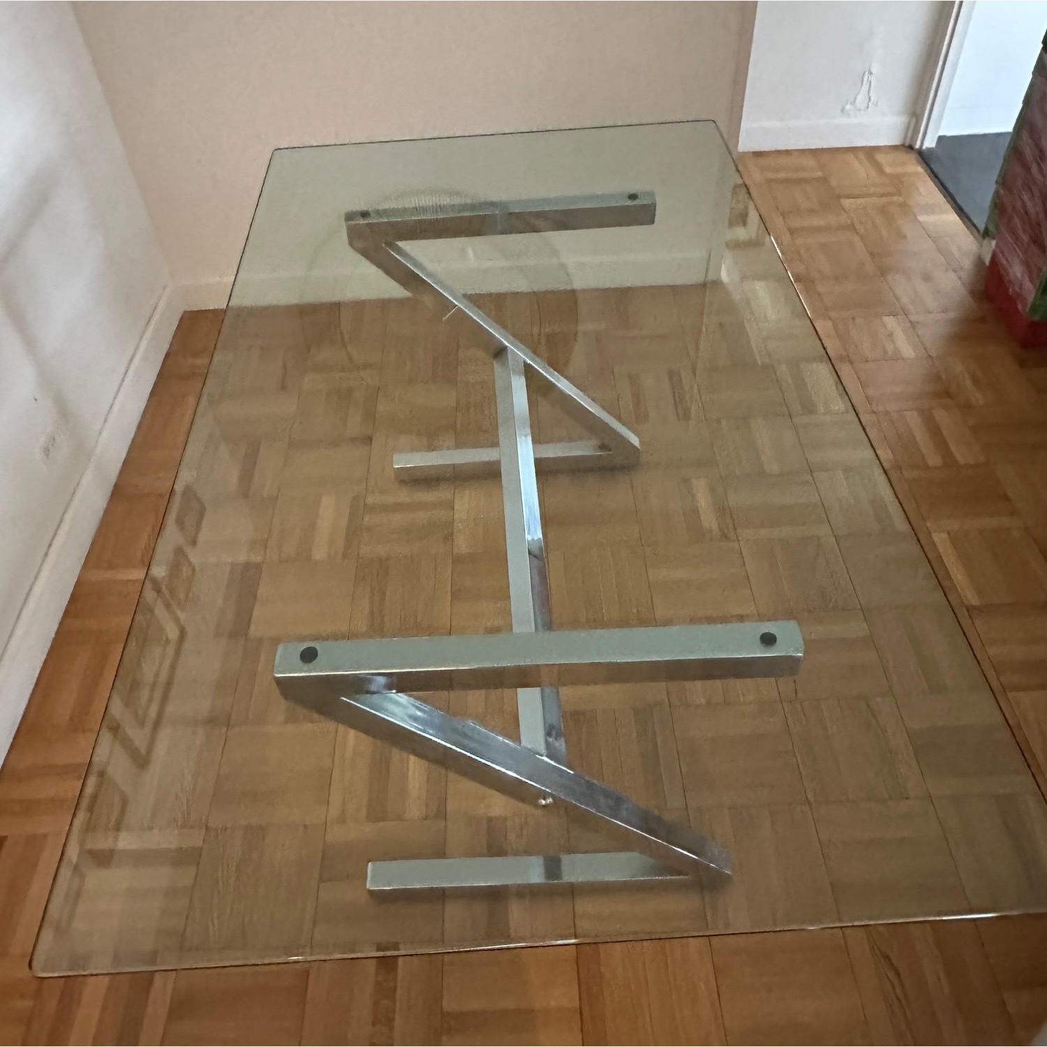 Mid Century Modern Z Chrome Glass Table - image-1