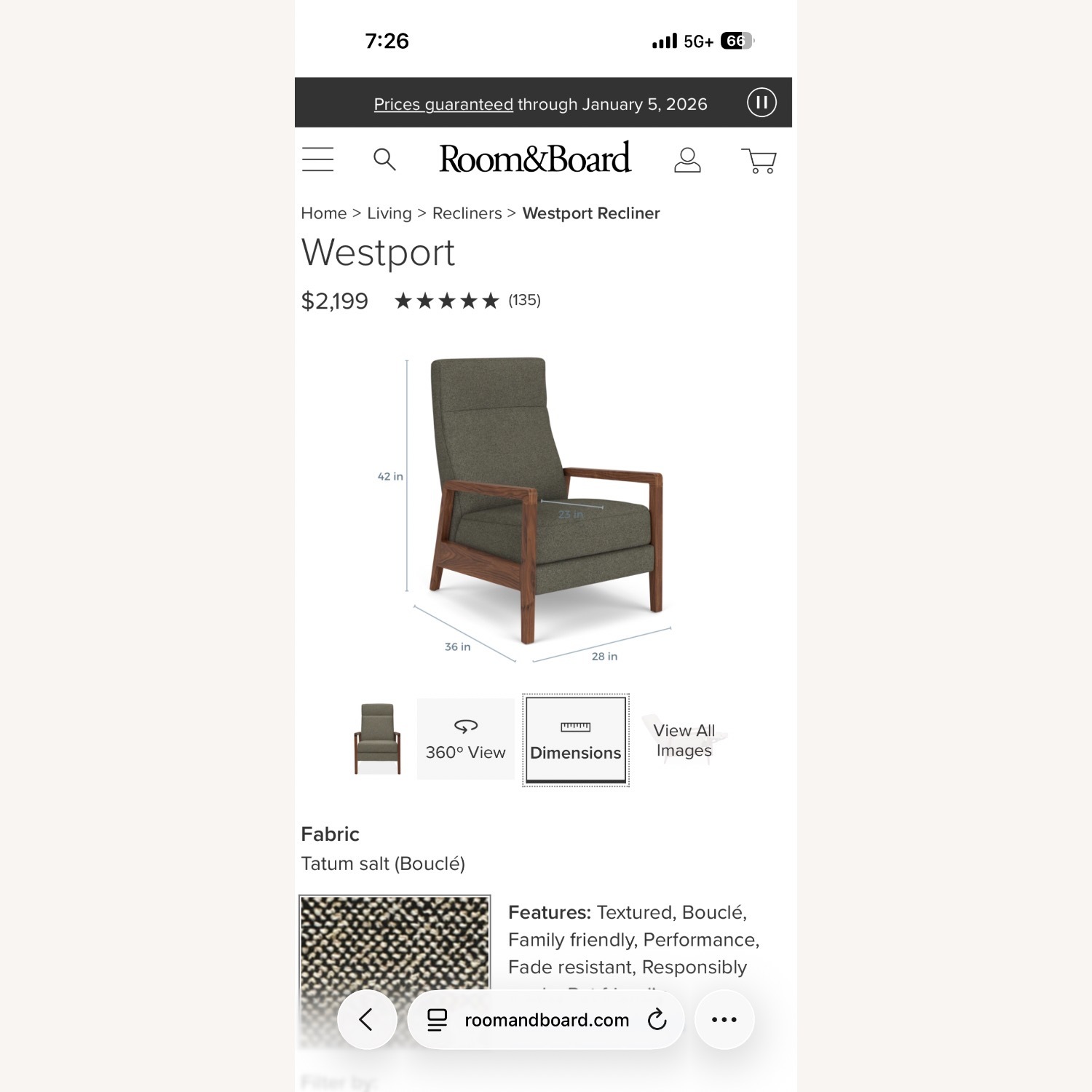 Room & Board Westport Natural Fabric Recliner - image-8