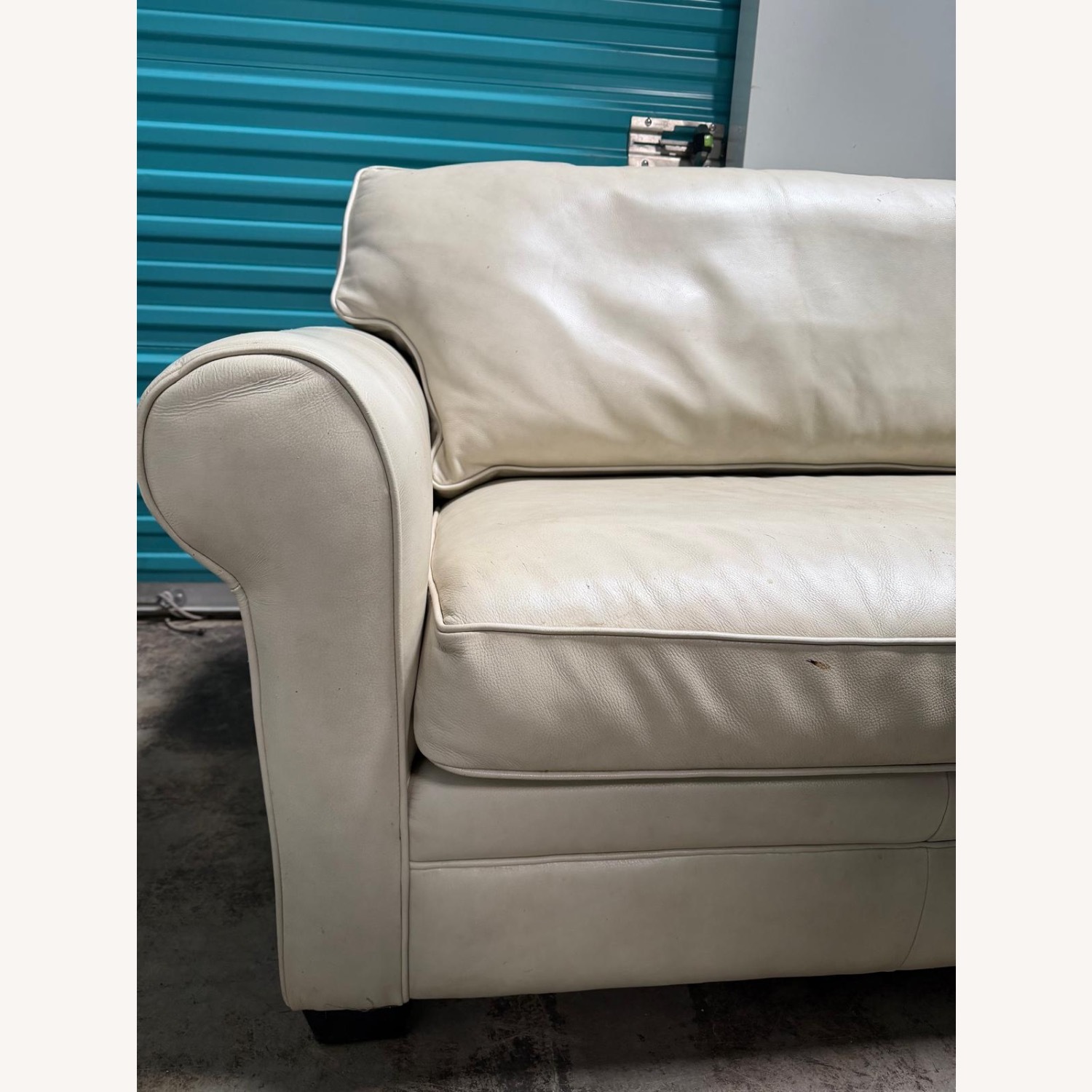 Light Gray Leather Loveseat & Storage Ottoman - image-6