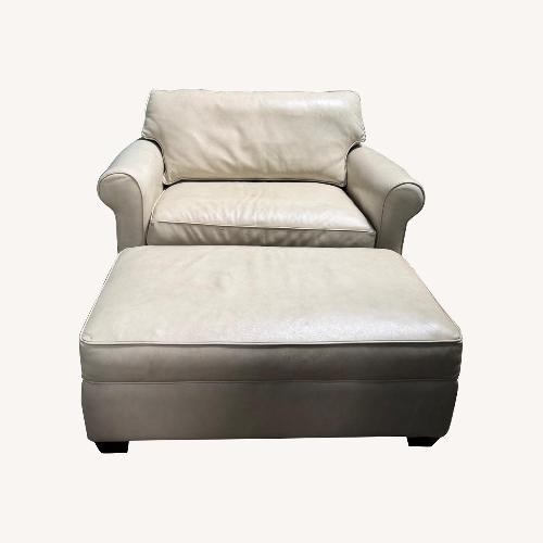 Used Light Gray Leather Loveseat & Storage Ottoman for sale on AptDeco