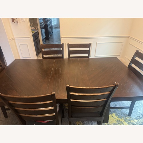 Used A&E Wood Designs Dark Brown Dining Set for sale on AptDeco