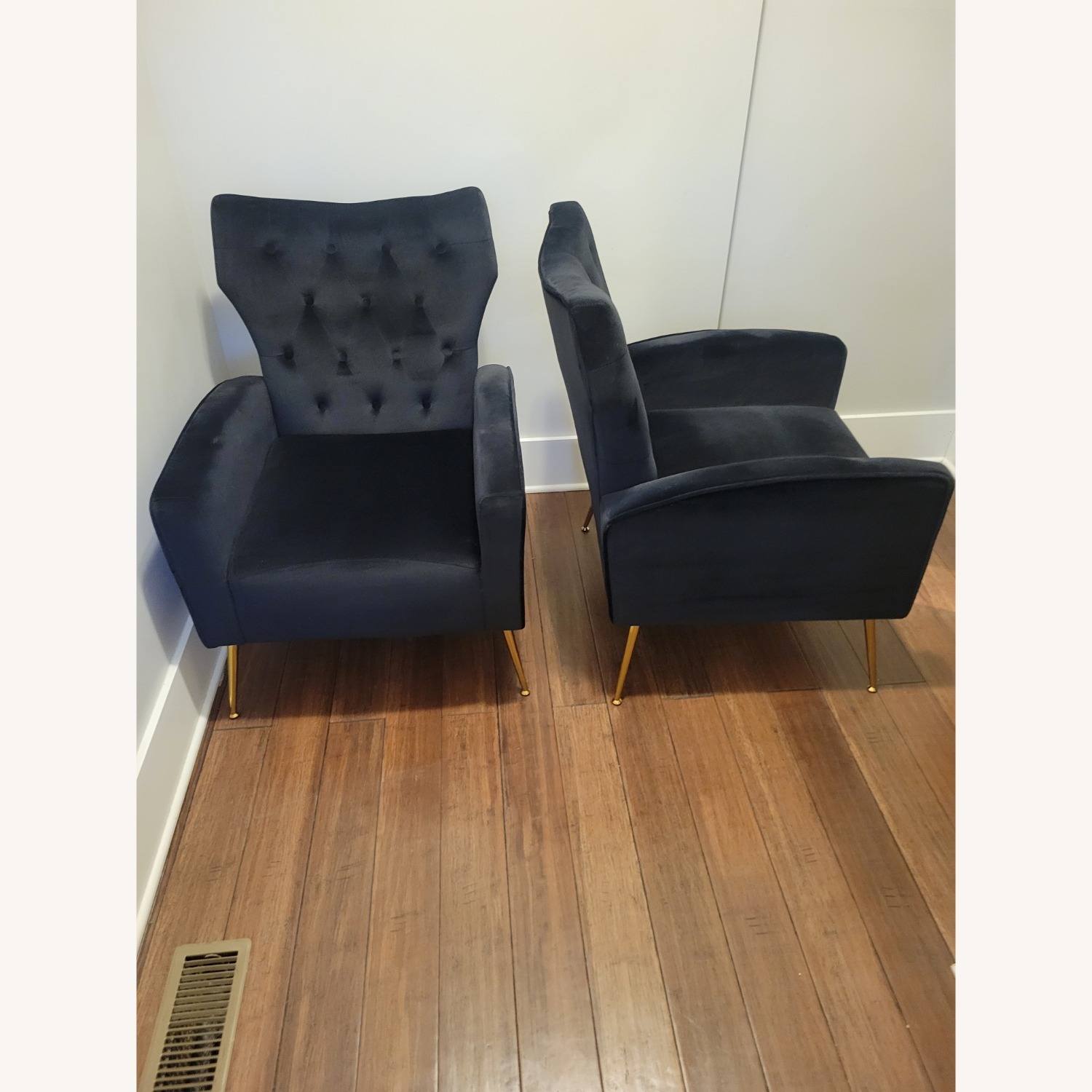 2 Black Velvet Armchairs - image-3