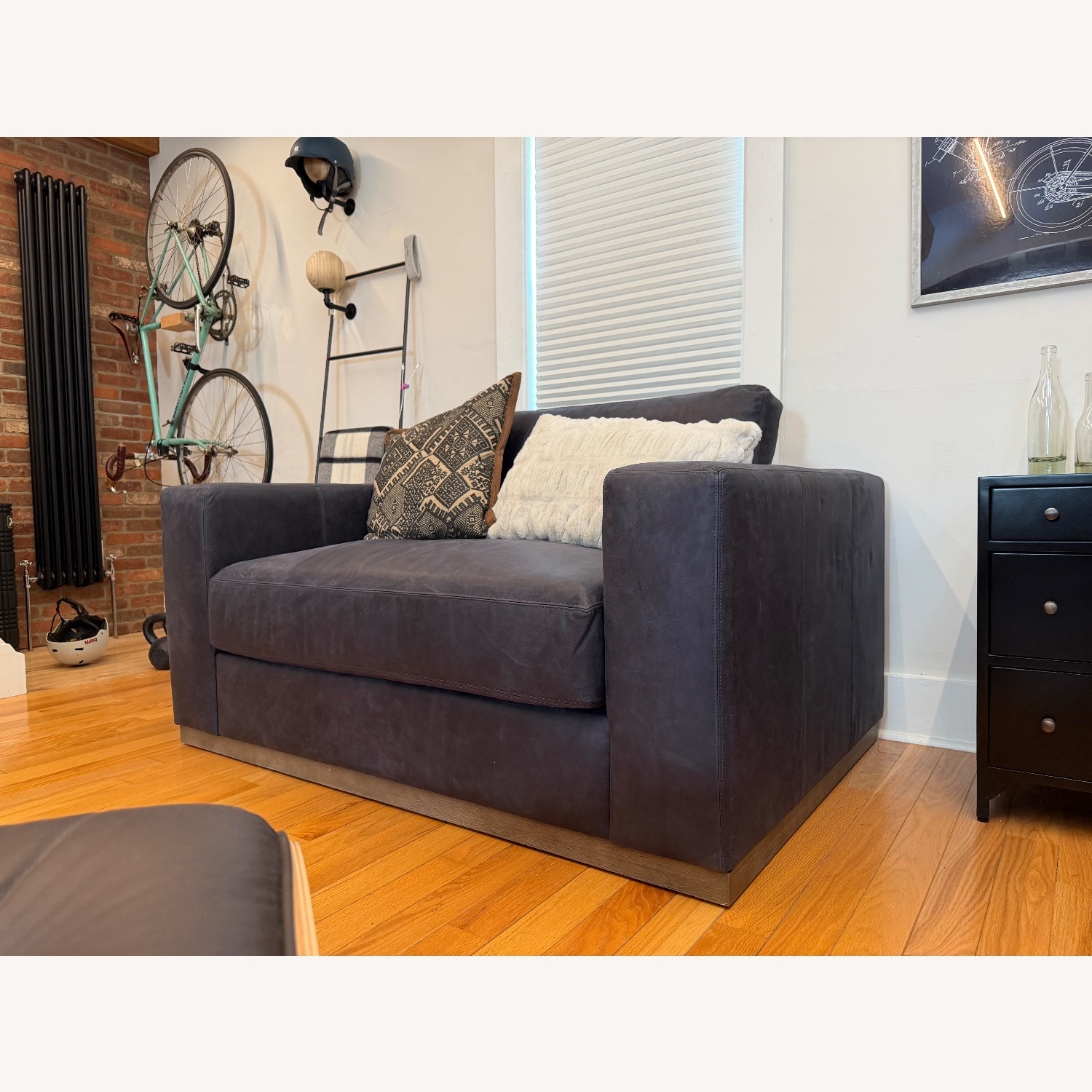 Pottery Barn Carmel Blue Leather Loveseat - image-2