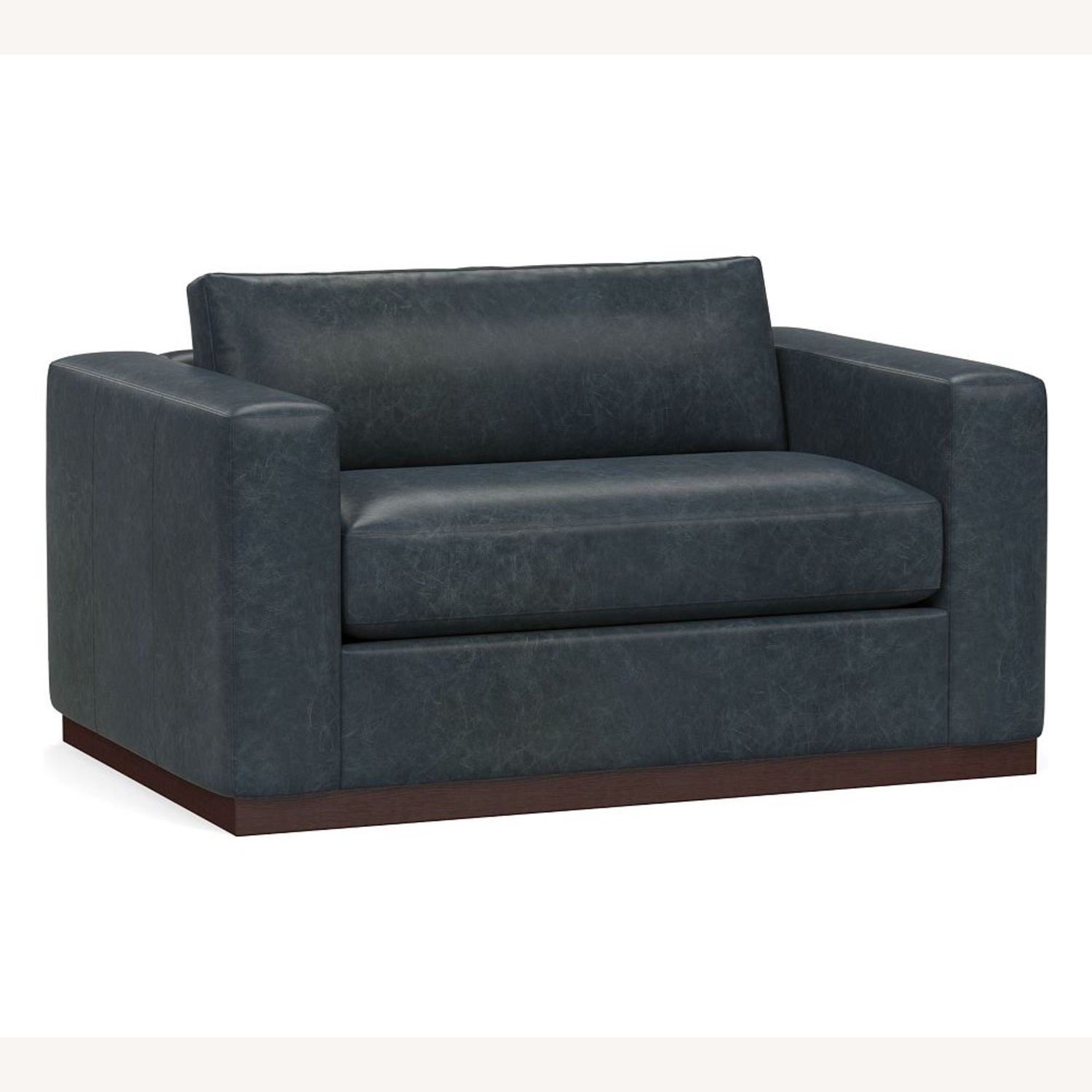 Pottery Barn Carmel Blue Leather Loveseat - image-5