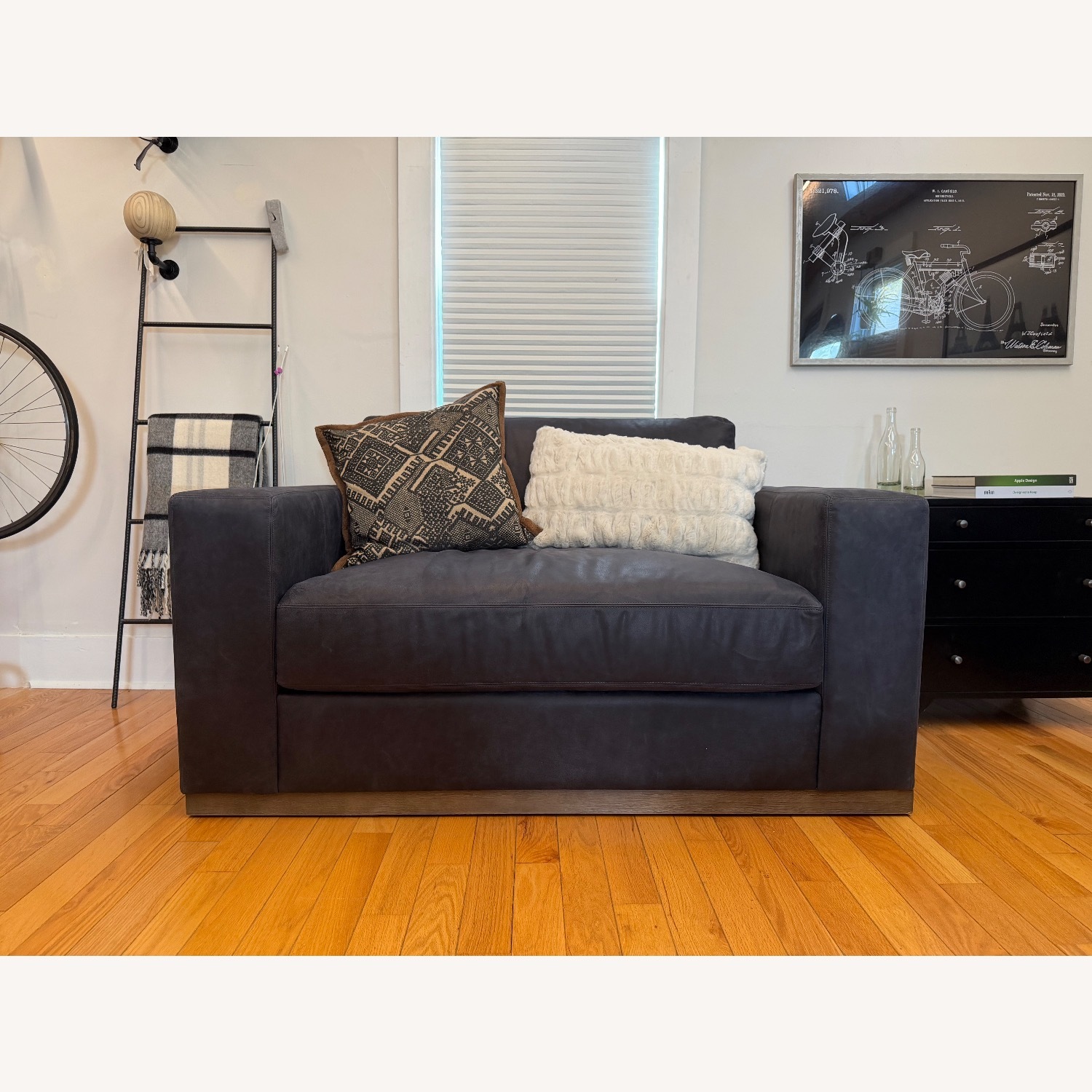 Pottery Barn Carmel Blue Leather Loveseat - image-3