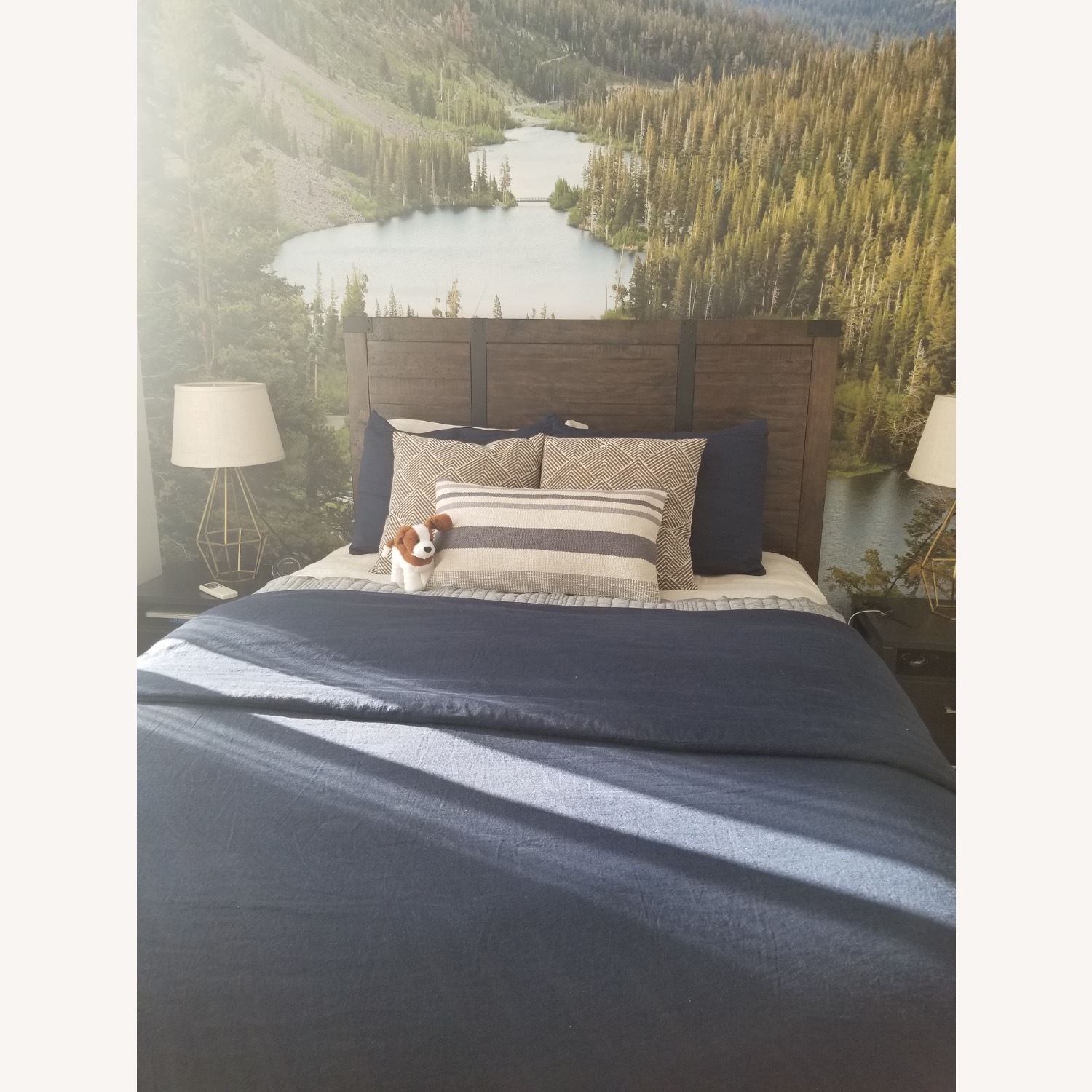 Raymour & Flanigan Dark Brown Wood Queen Bed - image-1