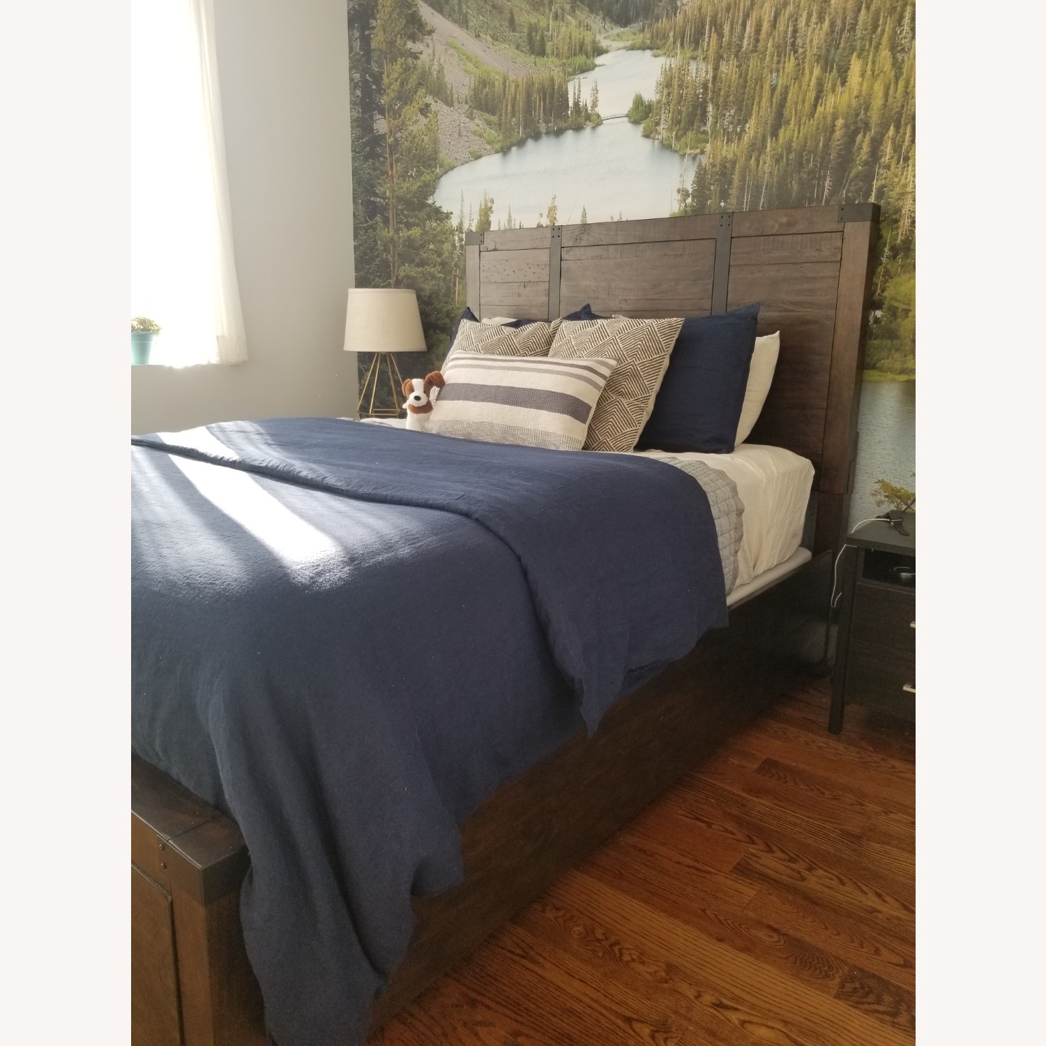 Raymour & Flanigan Dark Brown Wood Queen Bed - image-0