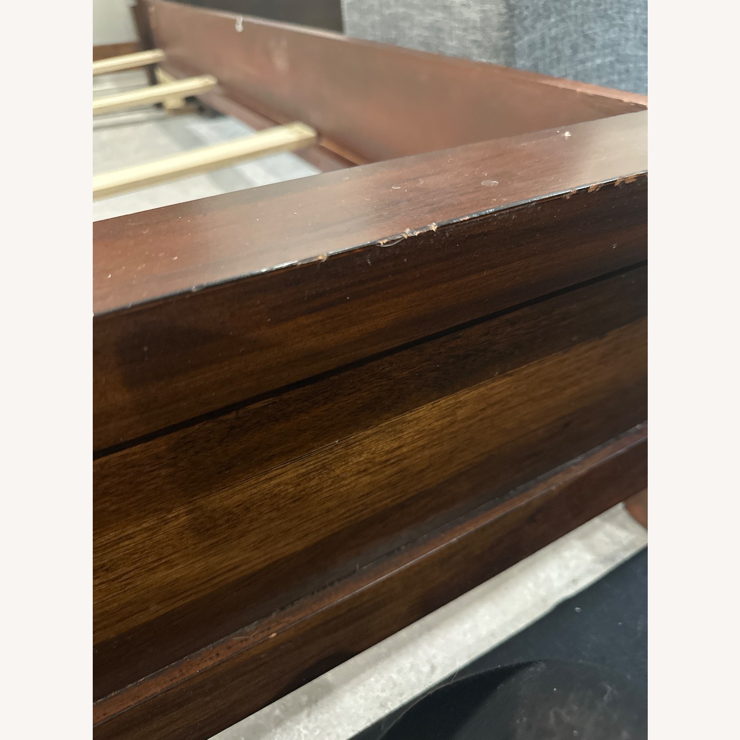 Dark Brown Wood Queen Bed - image-3