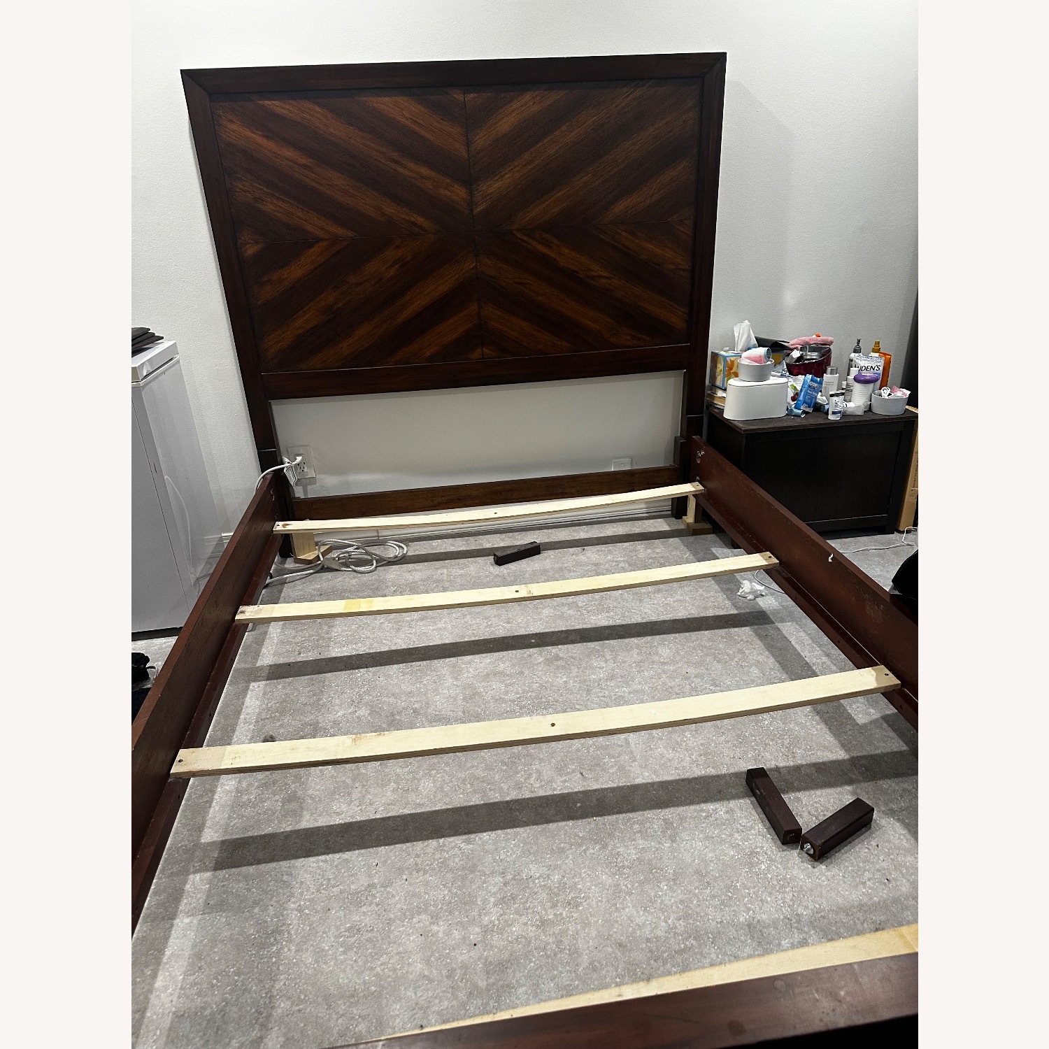 Dark Brown Wood Queen Bed - image-1