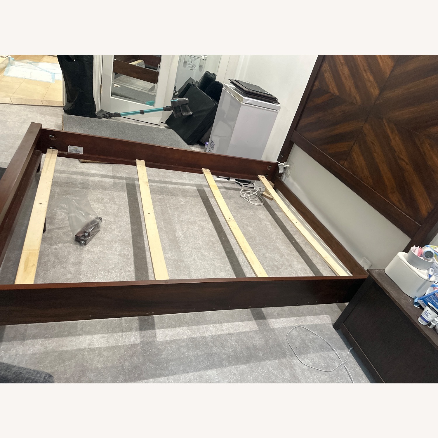 Dark Brown Wood Queen Bed - image-4