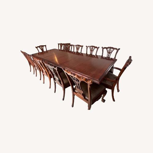 Used Vintage Dark Brown Carved Wood Dining Sets for 12 for sale on AptDeco