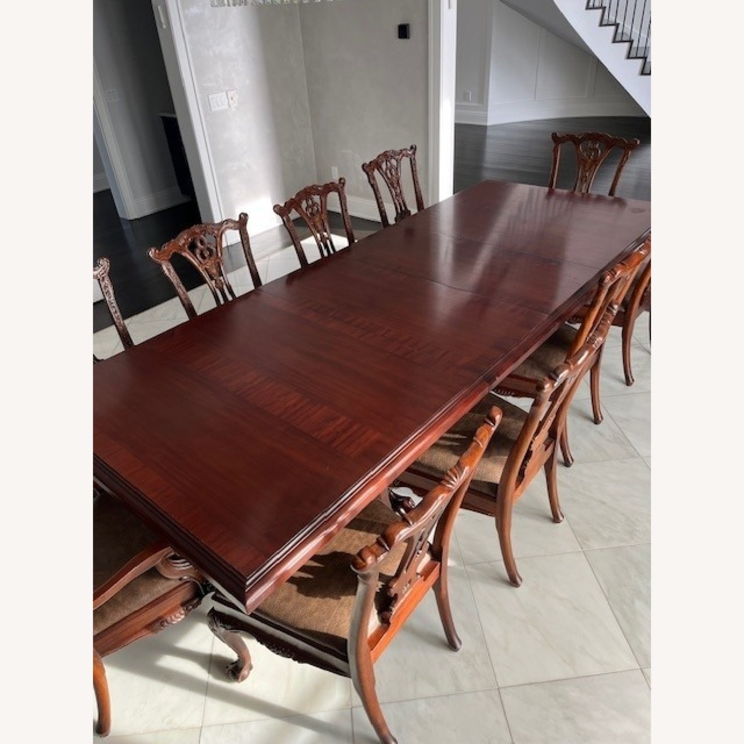 Vintage Dark Brown Carved Wood Dining Sets for 12 - image-9
