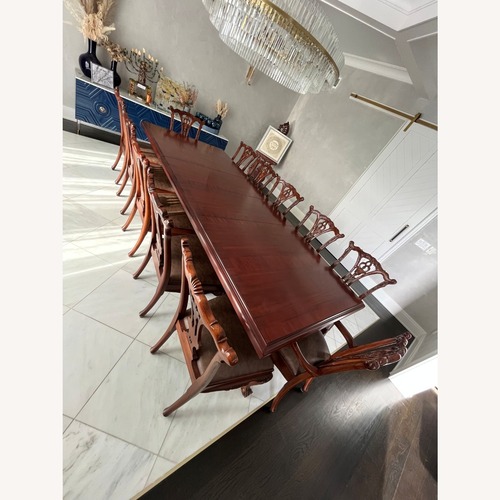 Used Vintage Dark Brown Carved Wood Dining Sets for 12 for sale on AptDeco