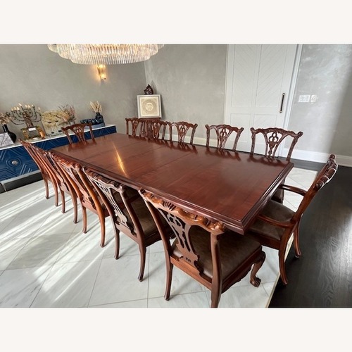 Used Vintage Dark Brown Carved Wood Dining Sets for 12 for sale on AptDeco