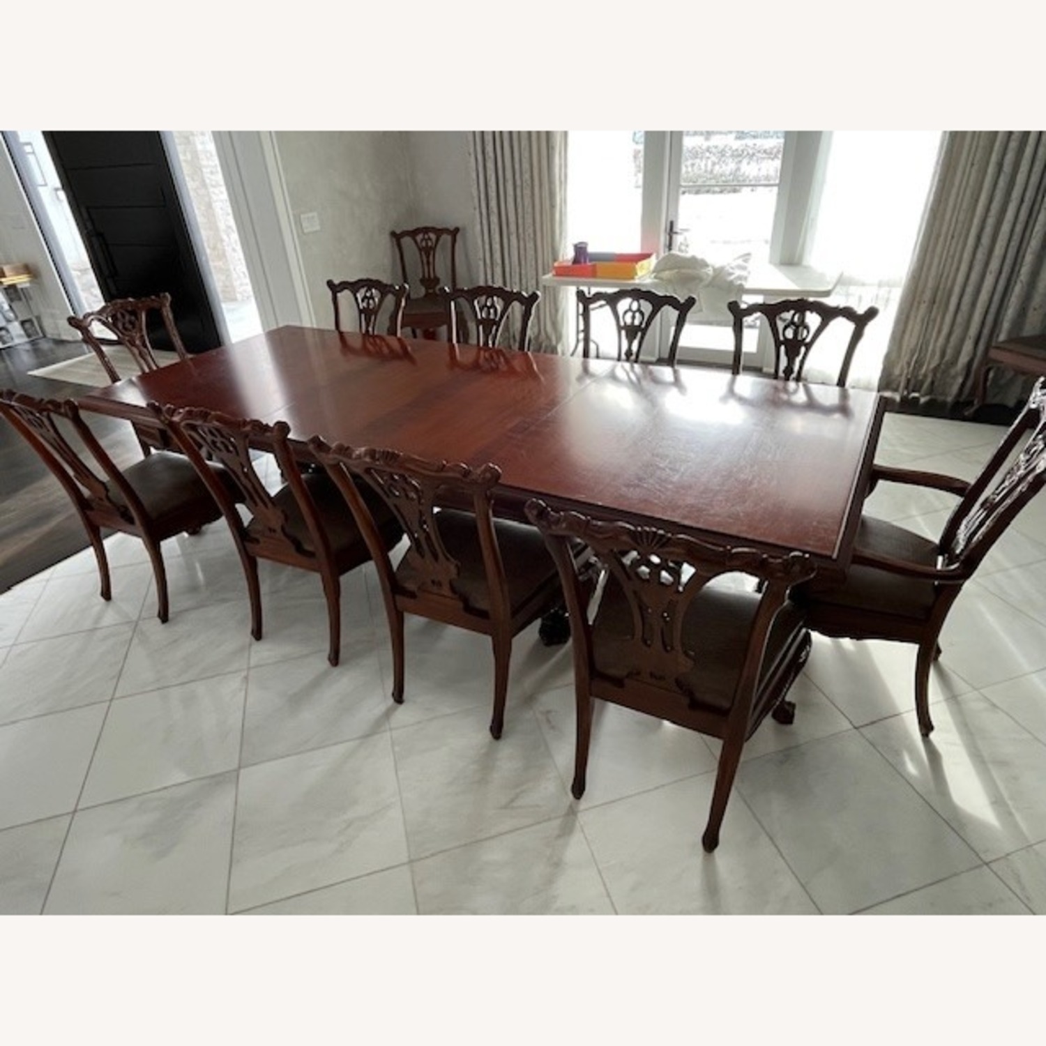 Vintage Dark Brown Carved Wood Dining Sets for 12 - image-2