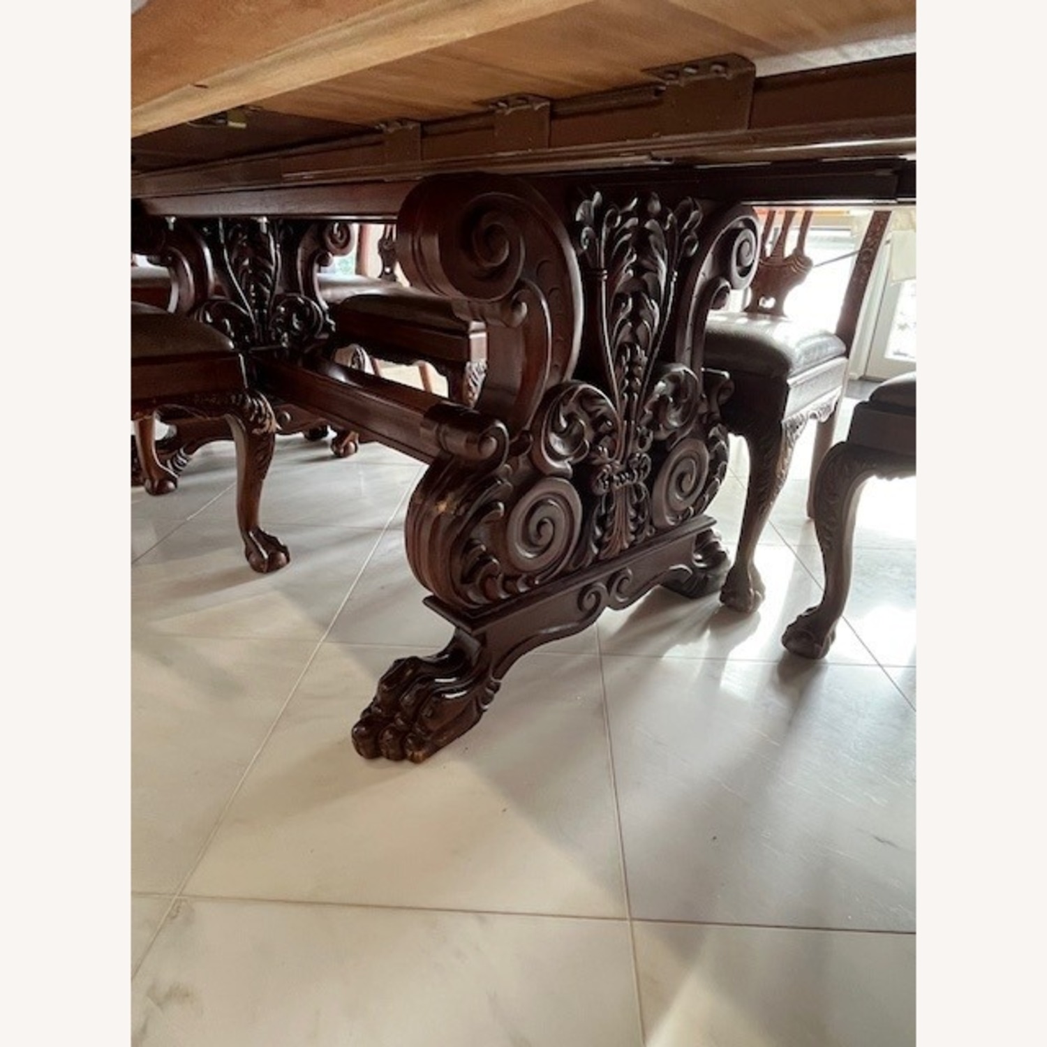 Vintage Dark Brown Carved Wood Dining Sets for 12 - image-8