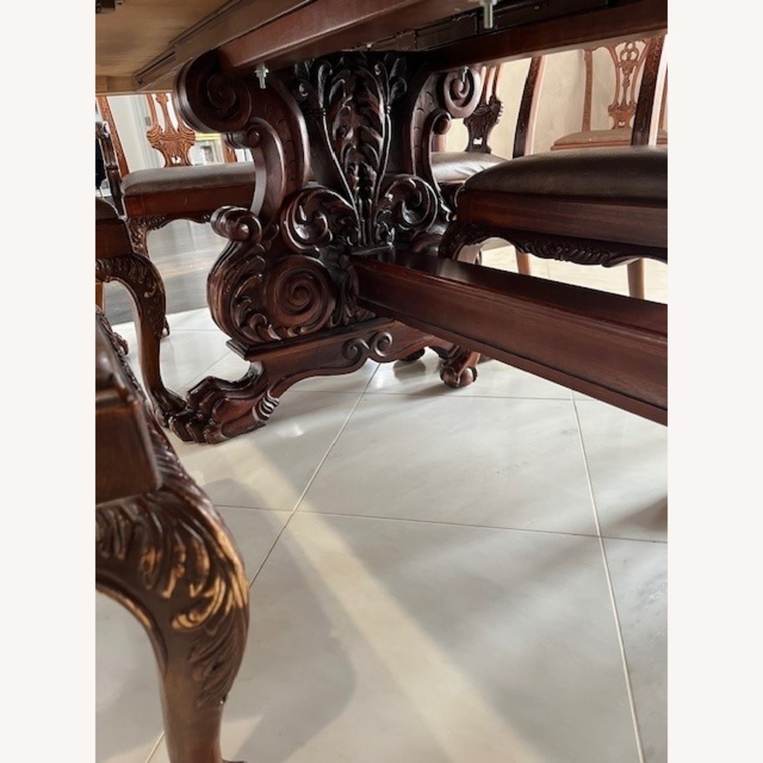 Vintage Dark Brown Carved Wood Dining Sets for 12 - image-7