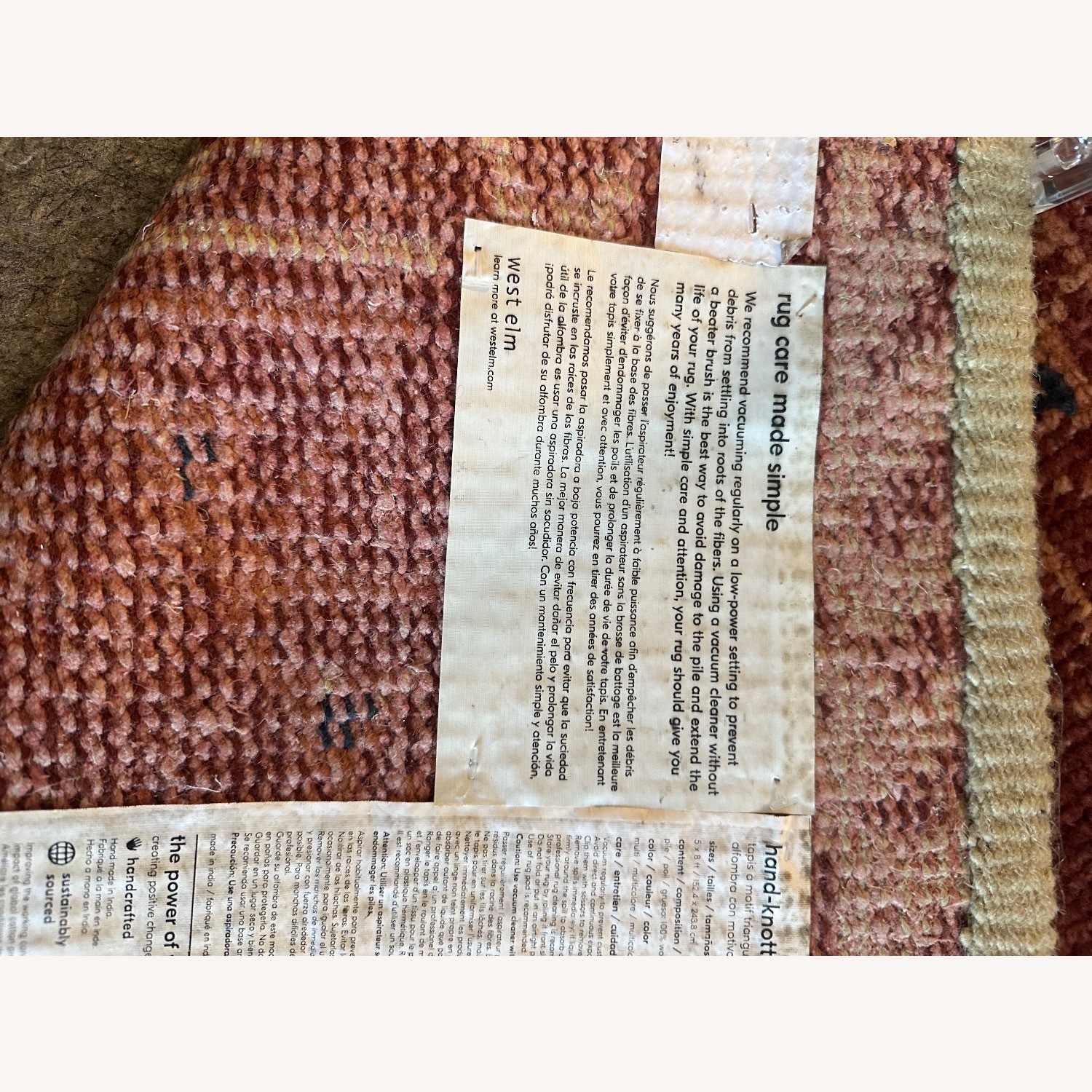 West Elm Hand Knotted Triangle Motif Wool Area Rug 5' x 8' - image-8