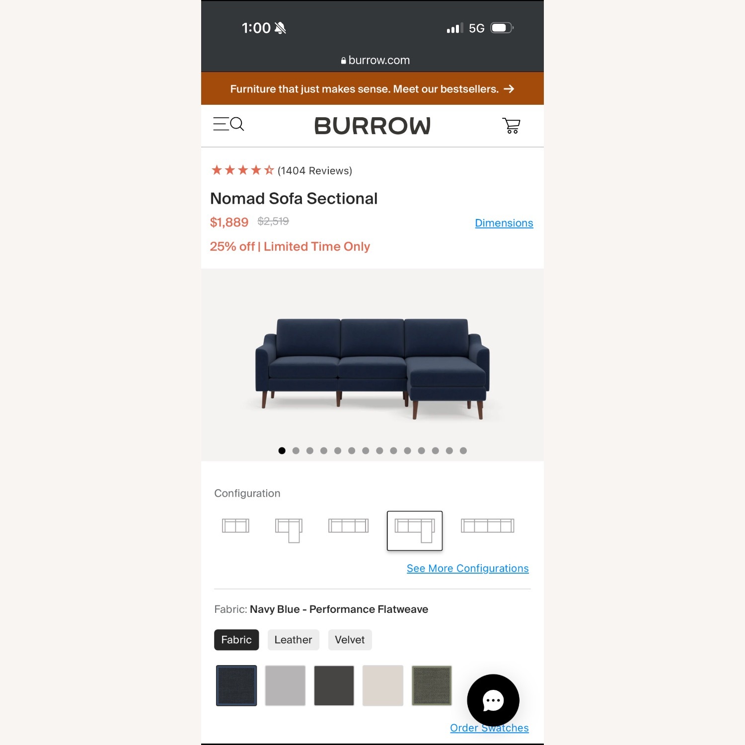 Burrow Nomad Blue 2 Piece Sectional - image-3