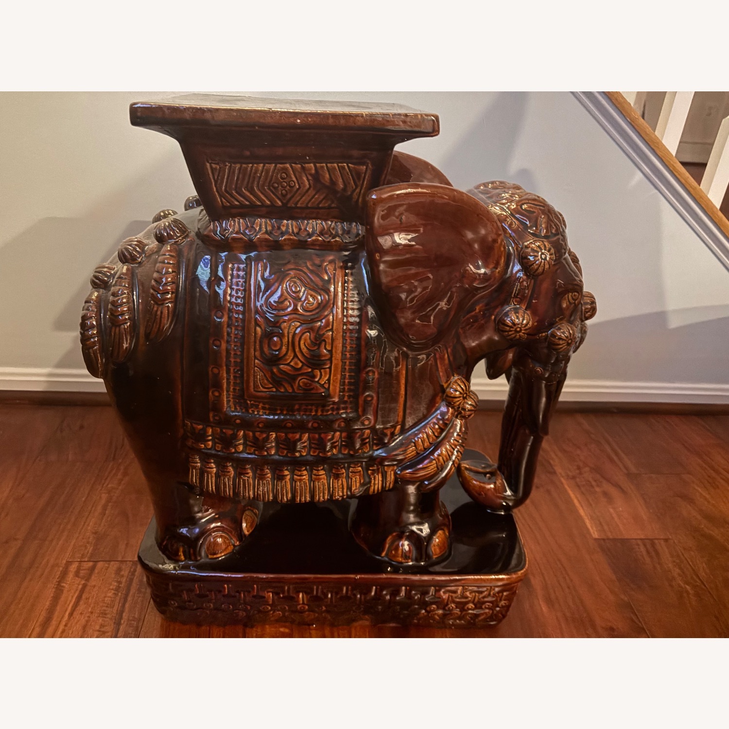 Vintage Dark Brown Ceramic Elephant Plant Stands - image-5