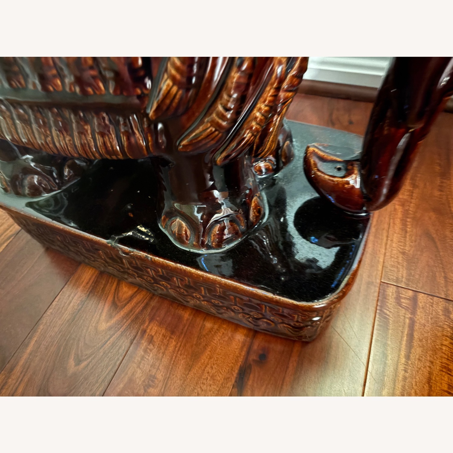 Vintage Dark Brown Ceramic Elephant Plant Stands - image-3