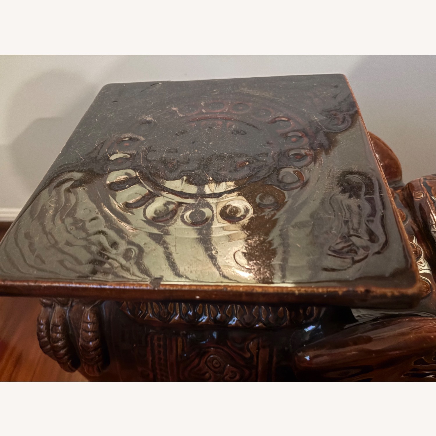Vintage Dark Brown Ceramic Elephant Plant Stands - image-6