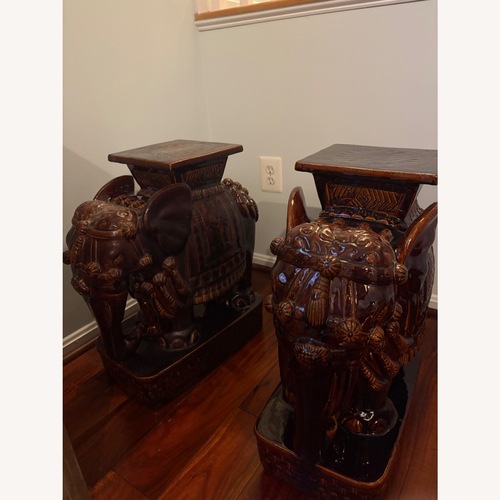 Used Vintage Dark Brown Ceramic Elephant Plant Stands for sale on AptDeco