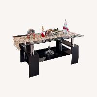 Rectangle Glass Top Voffee Table with Storage 