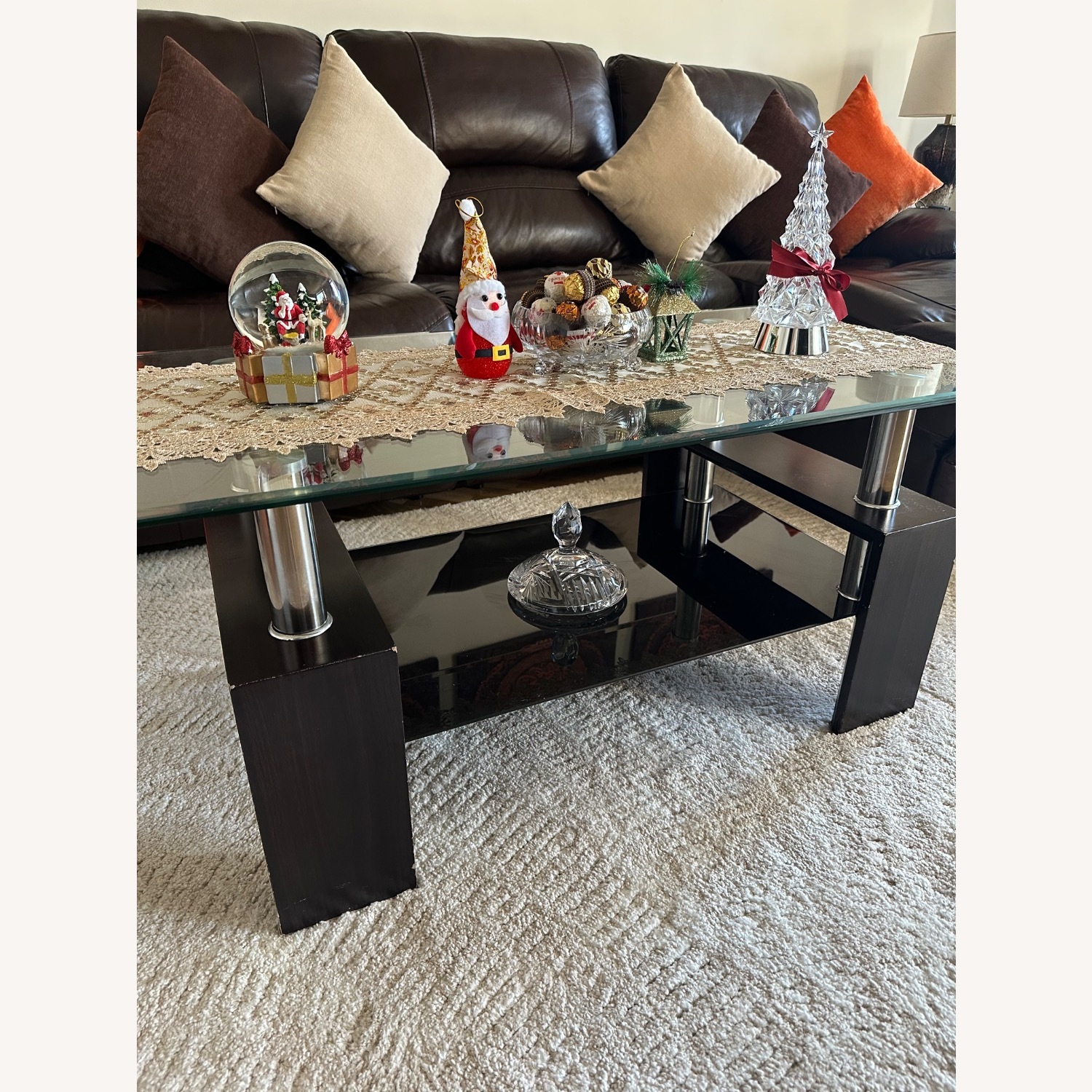 Rectangle Glass Top Voffee Table with Storage  - image-2