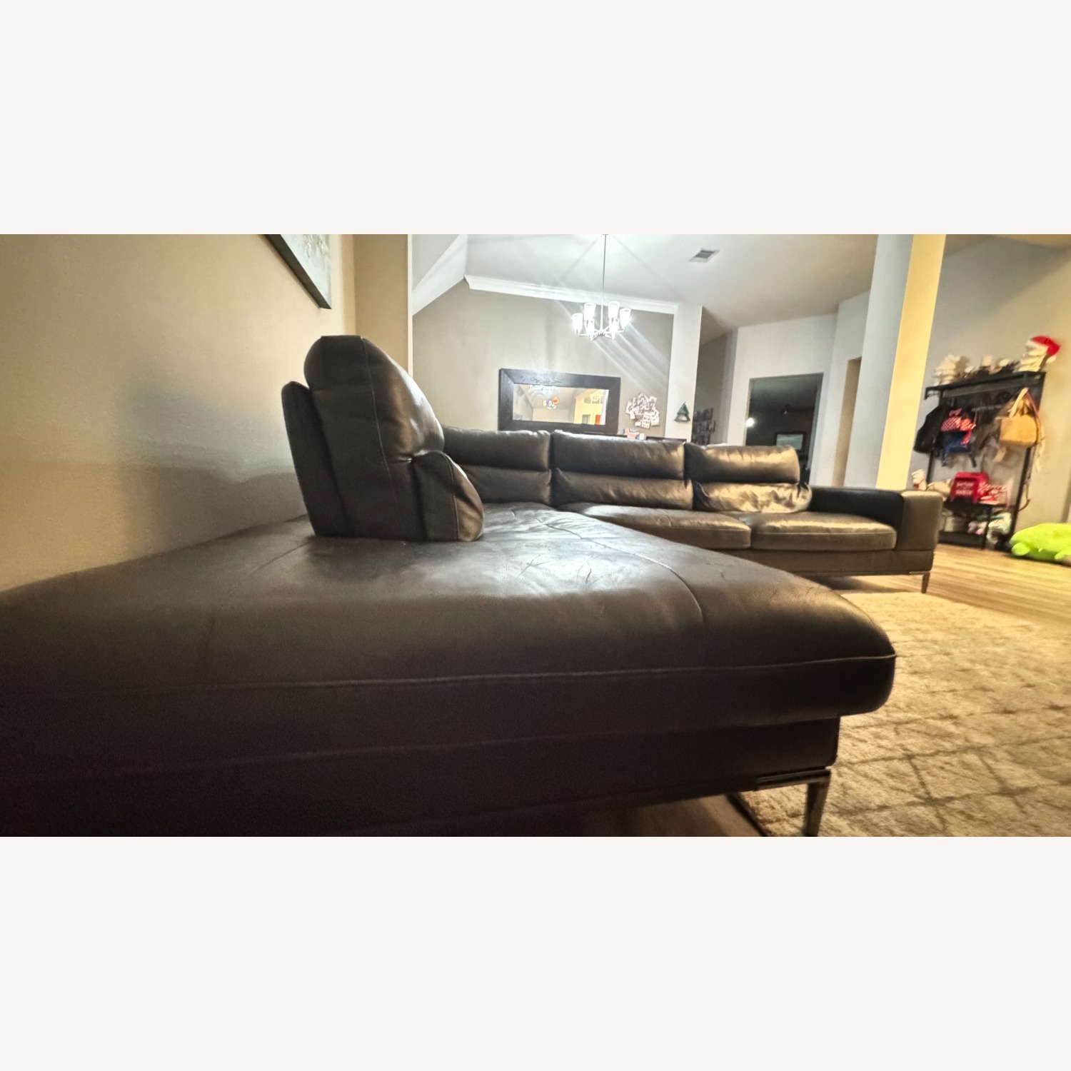 Living Spaces Dark Gray Leather 2 Piece Sectional - image-1