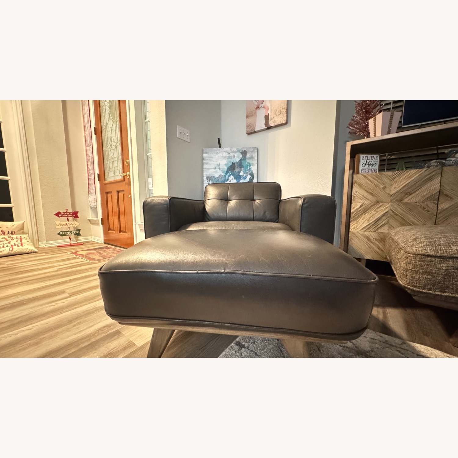 Living Spaces Dark Gray Leather 2 Piece Sectional - image-3