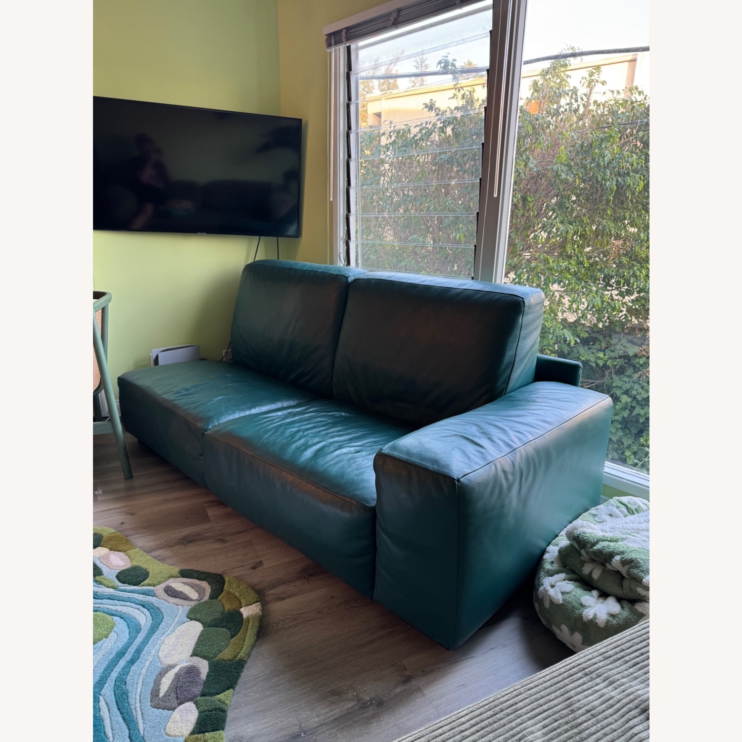 Green Leather 2 Seater Sofa - image-1