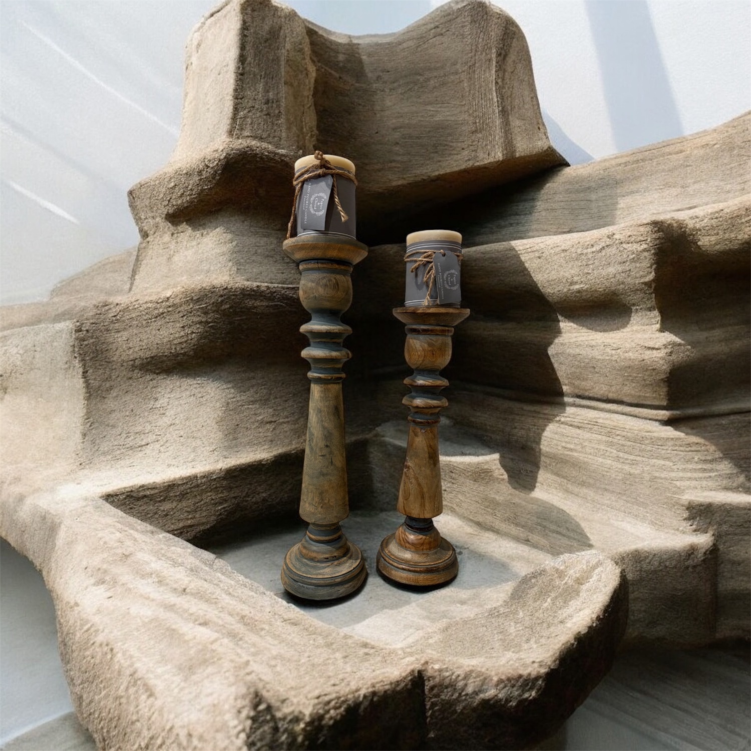 2-Piece Wooden Candle Set - image-1